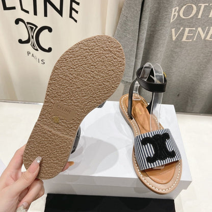 LYMPIA SANDAL IN TRIOMPHE MACCRAMÉ COTTON & CALFSKIN BLACK/NAVY