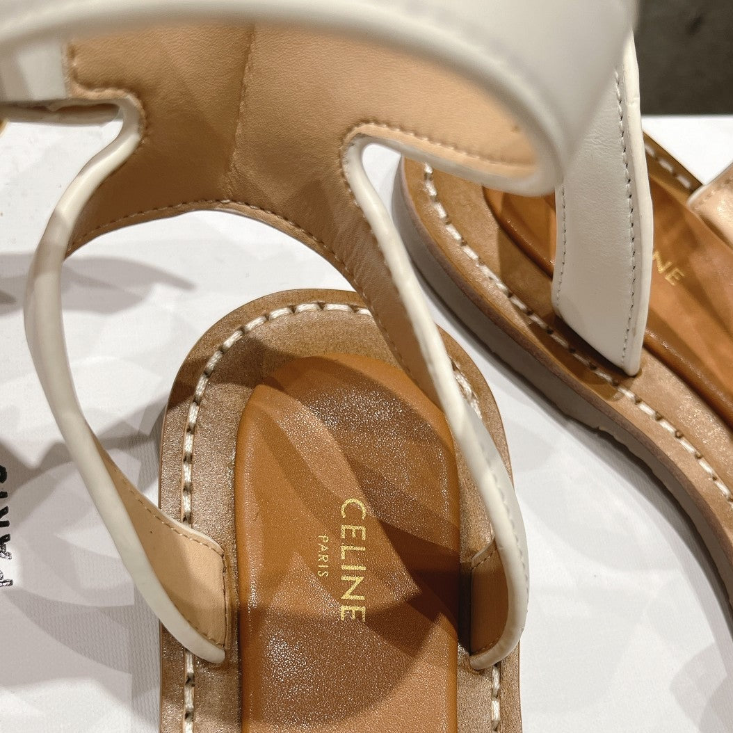 LYMPIA SANDAL IN TRIOMPHE MACCRAMÉ COTTON & CALFSKIN OFF WHITE / NAVY