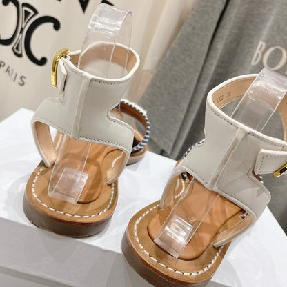 LYMPIA SANDAL IN TRIOMPHE MACCRAMÉ COTTON & CALFSKIN OFF WHITE / NAVY