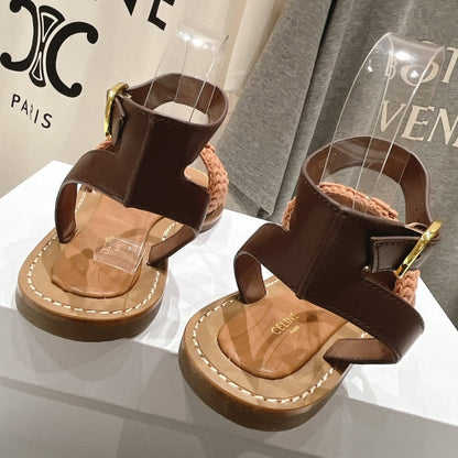 LYMPIA SANDAL IN TRIOMPHE MACCRAMÉ COTTON & CALFSKIN BROWN/DARK BROWN