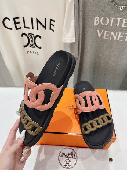 EXTRA SANDAL BLACK MIX PEACH MIX MOSS CALFSKIN