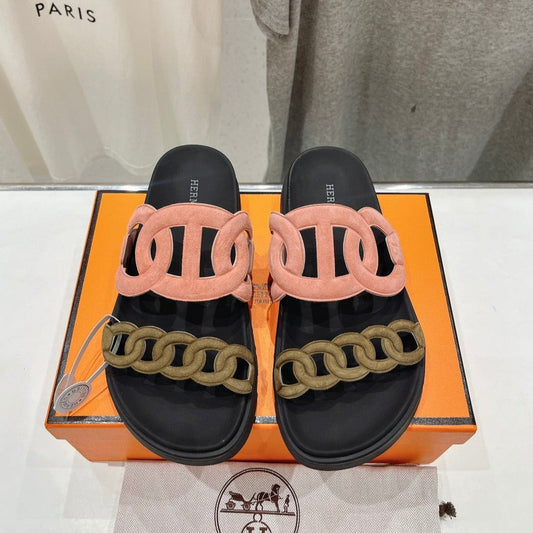 EXTRA SANDAL BLACK MIX PEACH MIX MOSS CALFSKIN