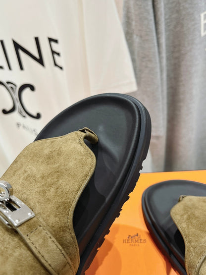 EMPIRE SANDAL BLACK MIX ARMY GREEN SUEDE