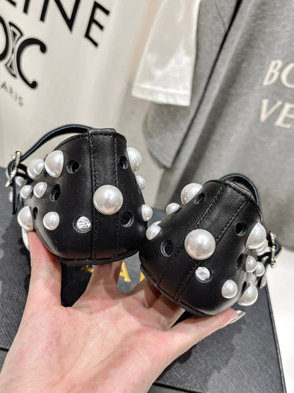 ALAIA PEARL MARY JANE SHOES BLACK MIX WHITE LAMBSKIN