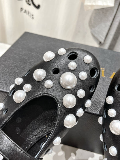 ALAIA PEARL MARY JANE SHOES BLACK MIX WHITE LAMBSKIN