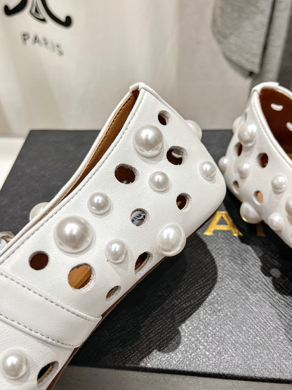 ALAIA PEARL MARY JANE SHOES WHITE LAMBSKIN