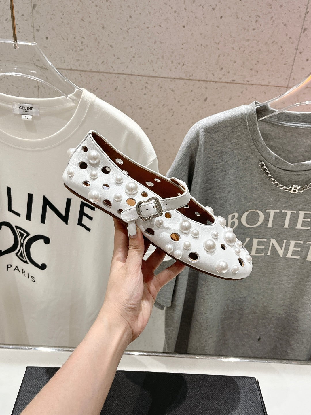 ALAIA PEARL MARY JANE SHOES WHITE LAMBSKIN