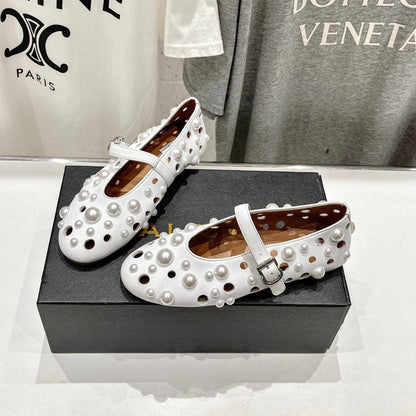 ALAIA PEARL MARY JANE SHOES WHITE LAMBSKIN