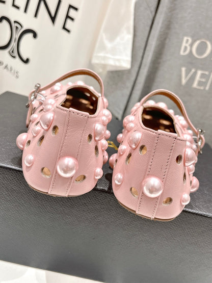 ALAIA PEARL MARY JANE SHOES IN LIGHT PINK LAMBSKIN