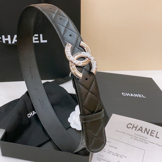 DOUBLE C BELT 40MM IN BLACK QUILTED LAMBSKIN SILVER RESIN BUCKLE