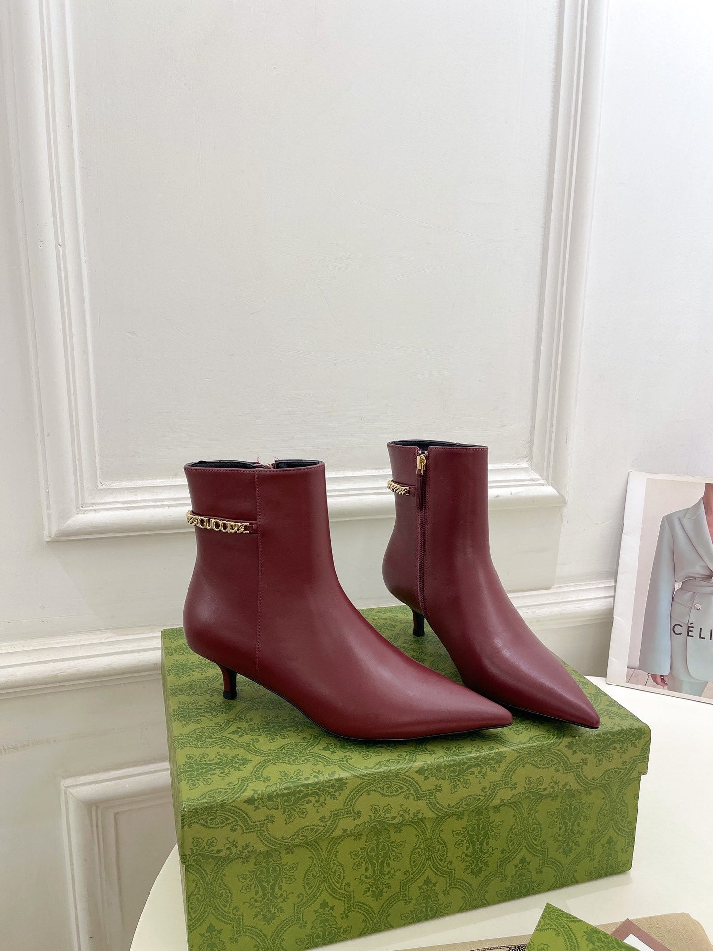 SIGNORIA SHORT BOOTS 4.5CM IN BURGUNDY RED CALFSKIN