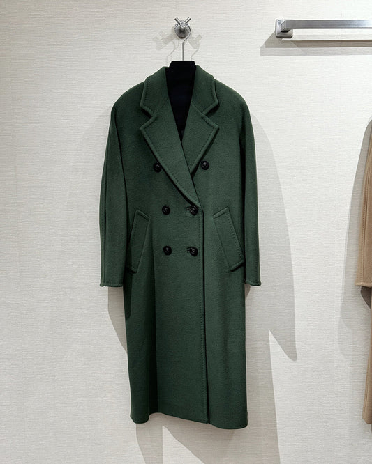 Max Mara Style Women’s Double-Faced 100% Wool & Cashmere Double-Breasted Coat -MOSS GREEN