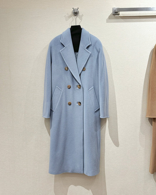 Max Mara Style Women’s Double-Faced 100% Wool & Cashmere Double-Breasted Coat-LIGHT BLUE