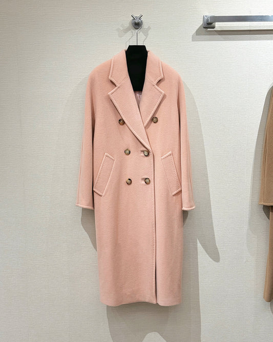 Max Mara Style Women’s Double-Faced 100% Wool & Cashmere Double-Breasted Coat- CHERRY BLOSSOM PINK