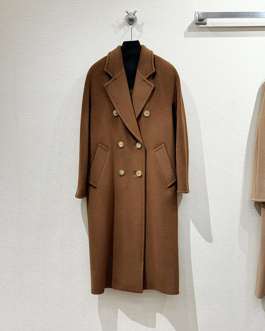 Max Mara Style Women’s Double-Faced 100% Wool & Cashmere Double-Breasted Coat- TOBACCO