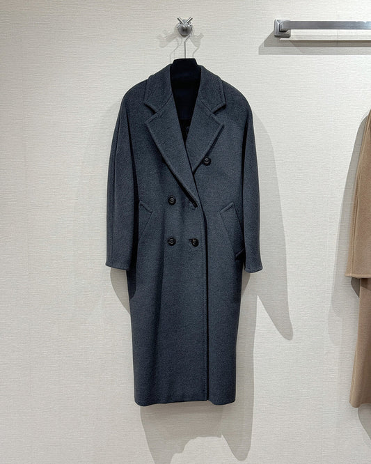 Max Mara Style Women’s Double-Faced 100% Wool & Cashmere Double-Breasted Coat - CHARCOAL MIST