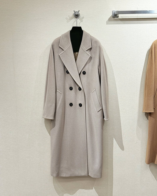 Max Mara Style Women’s Double-Faced 100% Wool & Cashmere Double-Breasted Coat -MISTY SAND