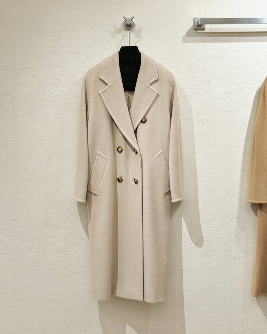 Max Mara Style Women’s Double-Faced 100% Wool & Cashmere Double-Breasted Coat-MILK TEA
