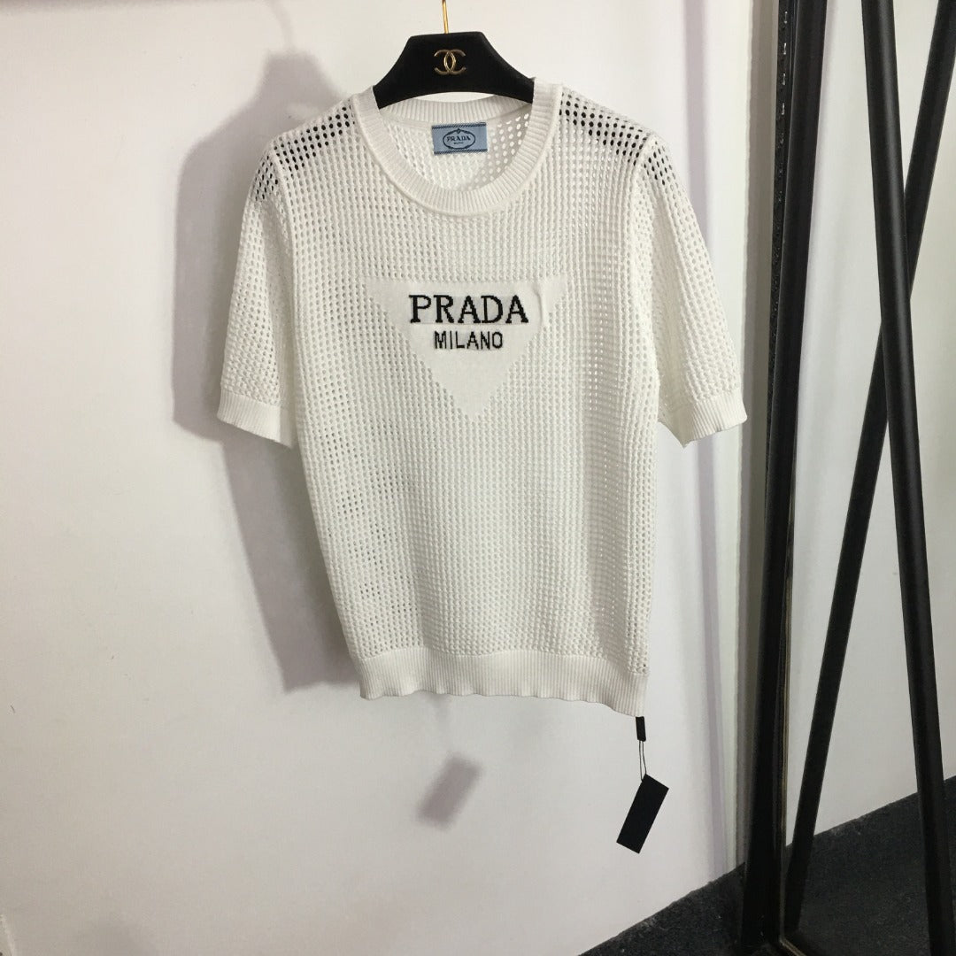 Prada Style Short-Sleeve Mesh Knit Pullover Sweater – Style 292