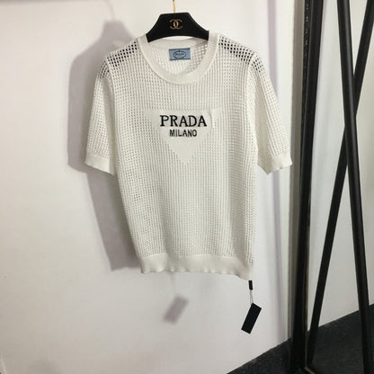 Prada Style Short-Sleeve Mesh Knit Pullover Sweater – Style 292