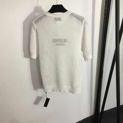 Prada Style Short-Sleeve Mesh Knit Pullover Sweater – Style 292