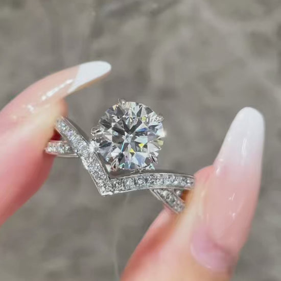 2 Carat Halo Crown Cross-Over lab-grown Diamond Engagement Ring in Platinum