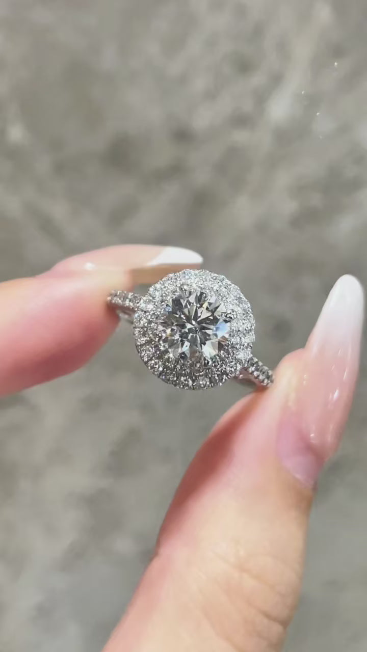 1.00ct Lab-Grown Diamond Style-Halo Ring Round Cut-2| IGI Certified | PT950 Platinum