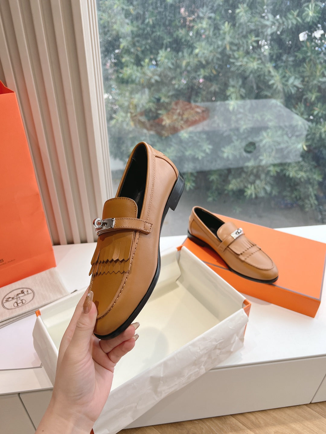 Destin Loafer Brown Goatskin with Fringe Detail